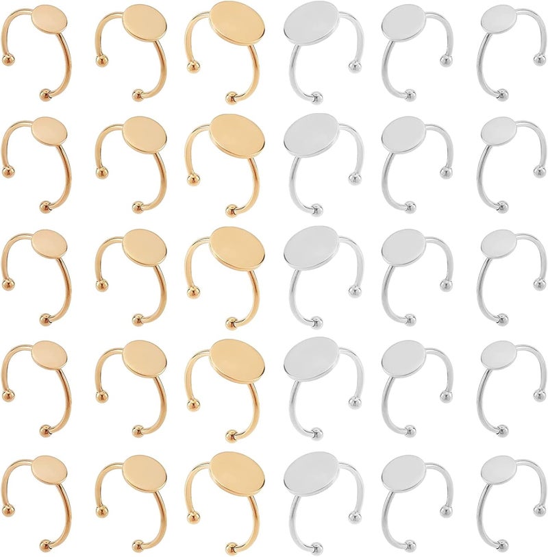MaehSab 30 Pcs Blank Rings - Stainless Steel Adjustable Pad Ring Base, Flat Blank Ring Base Tray for Jewelry Making DIY Crafts (Gold and Silver) - Image 1